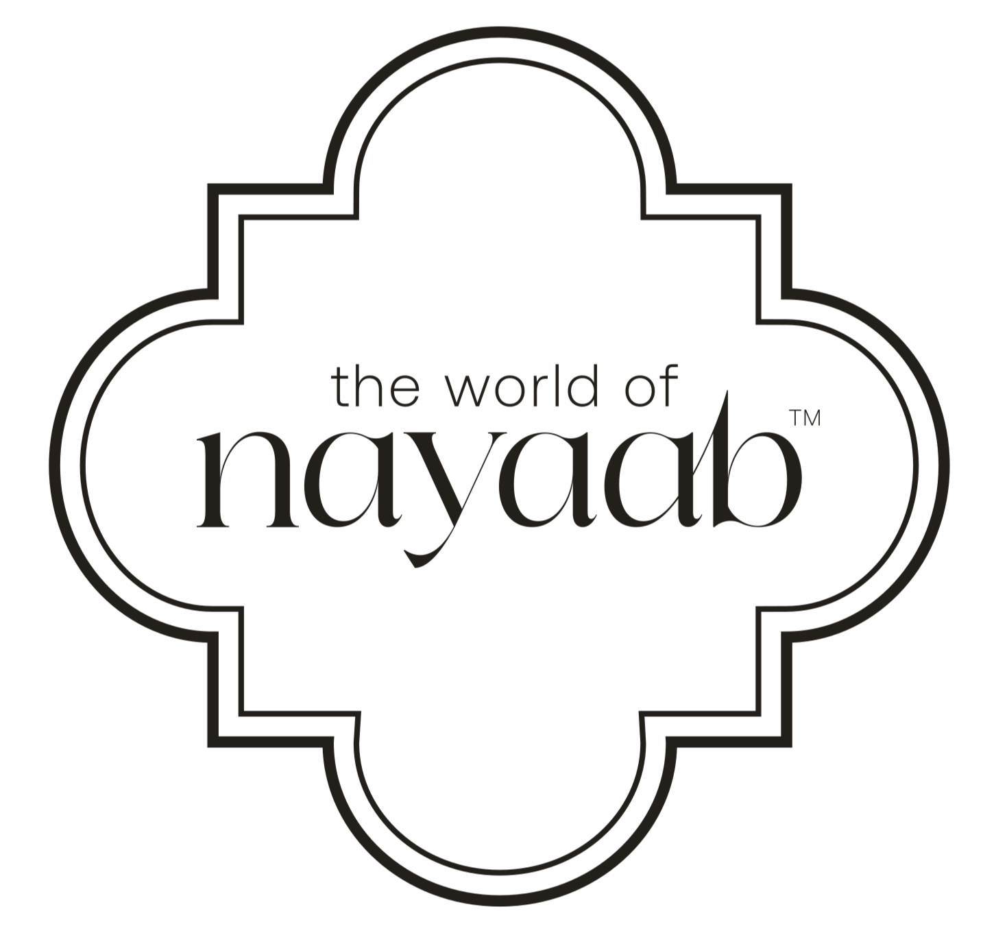 Logo for 'the world of nayaab' with a decorative black border on a white background